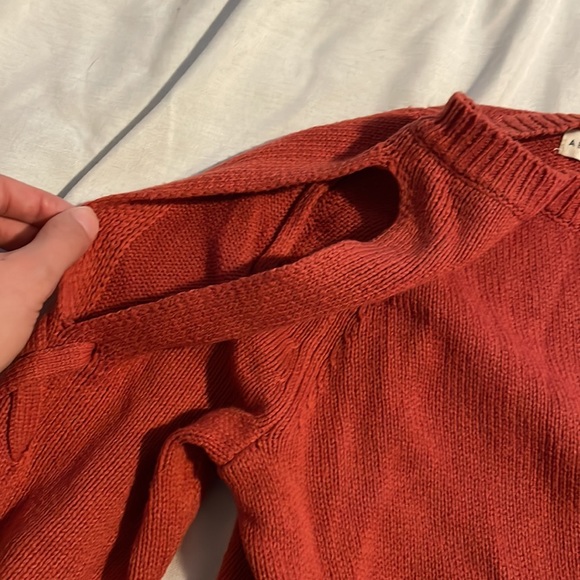 XS Aeropostale orange/red-ish sweater w/ open shoulders and criscross down arms - Picture 3 of 5